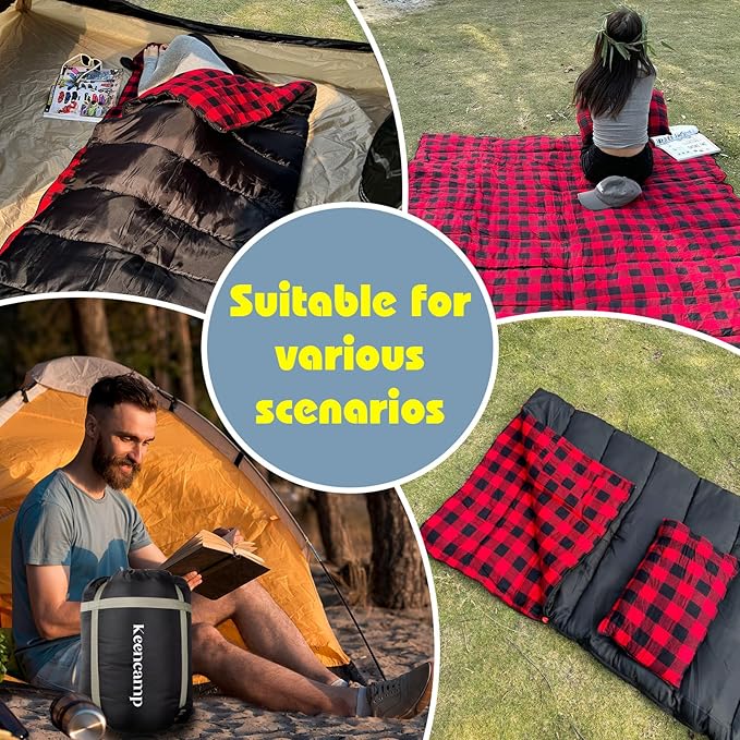 0 Degree Sleeping Bag Cotton Flannel Winter Cold Weather for Adults XXL Sleeping Bag 4 Season Big and Tall with Pillow Compression Sack