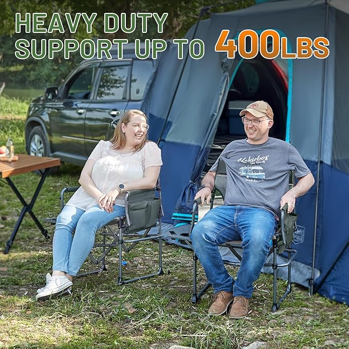 TIMBER RIDGE Aluminum Camping Directors Chair with Side Table Pocket, Portable Folding Chair, Heavy Duty Lawn Chair for Fishing Trip Picnic Concert Outdoor 400lbs, Grey