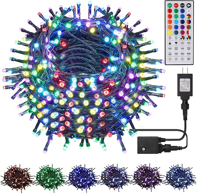 LJLNION 98.5ft Christmas Lights Color Changing with Remote, 300 LED RGB Fairy String Lights Halloween Decorative Lights, 8 Lighting Modes & Timer, Plug in Indoor Outdoor Xmas Wedding Party Decor