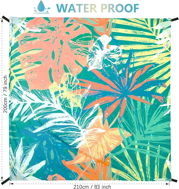 Beach Blanket Waterproof Sandproof Extra Large Beach Mat 79" X 83"/120"x108"for 1-8 Adults Quick Drying Durable Outdoor Picnic Mat for Beach Travel Camping Hiking