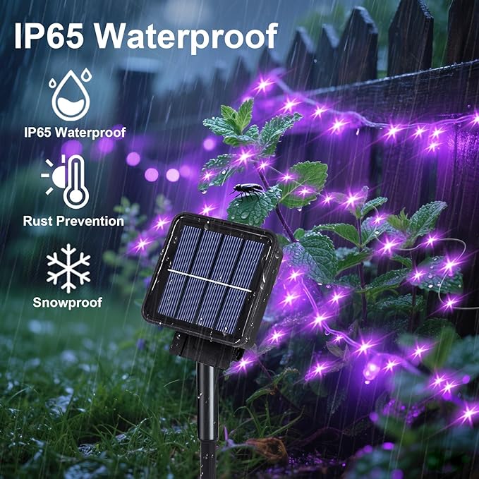 Solar Waterfall Fairy Bunch Lights Outdoor Waterproof 200LEDs 8 Modes Watering Can Light , Purple Solar Powered String Lights Firefly Vine Christmas Tree Garden Decorations Gardening Gifts For Mom