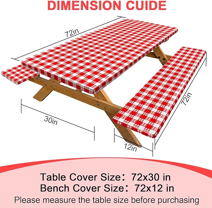 Picnic Table Cover with Bench Covers Portable Table Cloth Built-in Storage Pocket Picnic Table Covers with Elastic Waterproof Camping Essentials for RV Camping