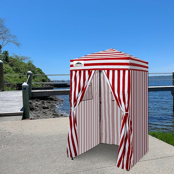 EAGLE PEAK Flex Ultra Compact 4x4 Pop-up Canopy, Sun Shelter, Changing Room, Portable Privacy Canopy Cabana for Pool, Fashion Photoshoots, or Camping, Red/White