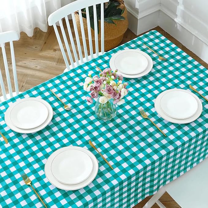 Romanstile RectangleVinyl PVC Tablecloth, 100% Waterproof Buffalo Plaid Plastic Table Cloth, Oil Proof Heavy Duty Wipeable Table Covers for Dining/Camping/Picnic/Outdoor - 52 x 70, Teal Green