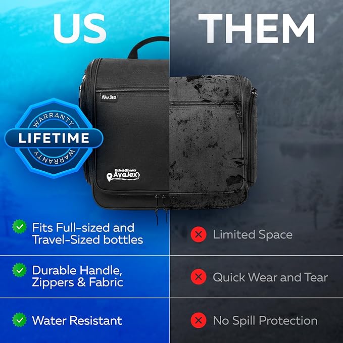 Extra Large Hanging Travel Toiletry Bag for Men and Women - Cosmetic Travel Bag With Shoulder Strap - Waterproof Hygiene Bag with Metal Xxl Swivel Hook and 19 Compartments for Toiletries