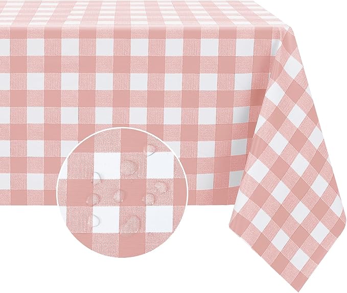 Romanstile Rectangle Plastic Tablecloth, 100% Waterproof Oil-Proof Checkered PVC Table Cloth, Heavy Duty Vinyl Table Cover for Dining, Camping, Picnic, Outdoor - 54 x 78 Inch, Light Pink