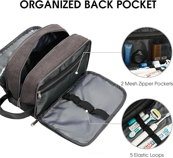 WANDF Travel Toiletry Bag for Men Large Toiletries Shaving Bag Water Resistant Hanging Dopp Kit Travel Accessories Bag for Women Men (Dark Grey)