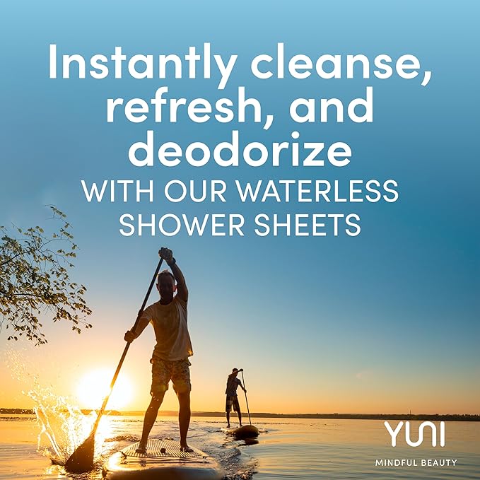 YUNI Beauty Large Body Wipes (Unscented, 30 Count) Super Soft Moist Showerless that Cleanse & Deodorize - On-the-Go Waterless Body Cleanser - Biodegradable Individually Wrapped Wipes for Travel