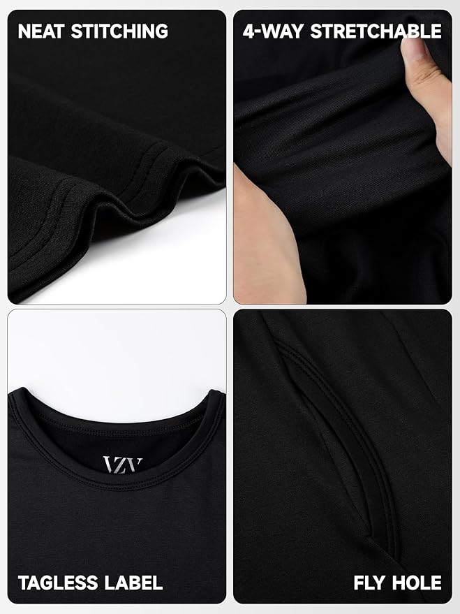 VZV Thermal Underwear for Men Fleece Lined Long Johns for Mens Thermals Top and Bottom Set Soft Base Layer for Winter