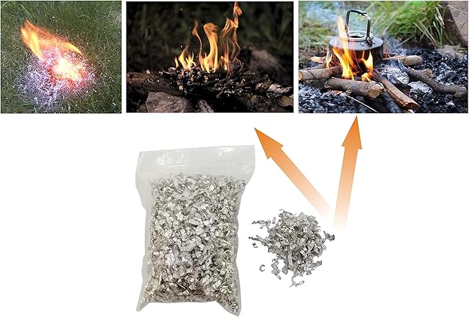 Fire Starter Kit – 6 Magnesium Shaving Packs + Waterproof Windproof Matches in Metal Tin – Emergency Fire Making Kit for Camping, Hiking, Survival, Prepping