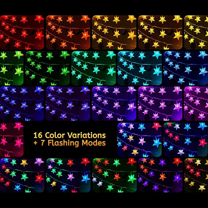 Minetom Color Changing Star String Lights - 17 ft 50 LED Star Fairy Lights with Remote and Timer, 16 Colors and 7 Modes, USB Powered String Lights for Bedroom Tent Patio Xmas Party Indoor Decor