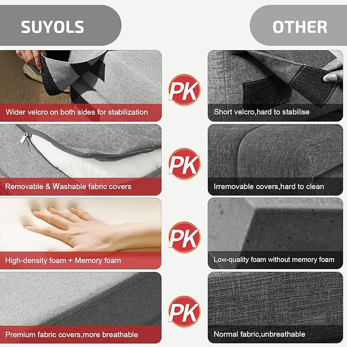 Folding Sofa Bed with Pillow- Convertible Chair Floor Couch & Sleeping Mattress, Foldable Memory Foam Sleeper for Living Room/Dorm/Guest Room/Home Office/Apartment/Loft, Single26, Light Gray