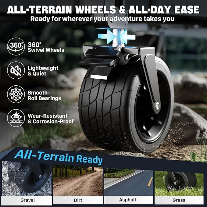 400L Folding Double Decker Wagon, 560LBS Heavy Duty Utility Cart with Brakes, Wagon Cart with Wheels Foldable, All-Terrain Big Wheels for Camping, Beach, Picnic, Outdoor Use, Black