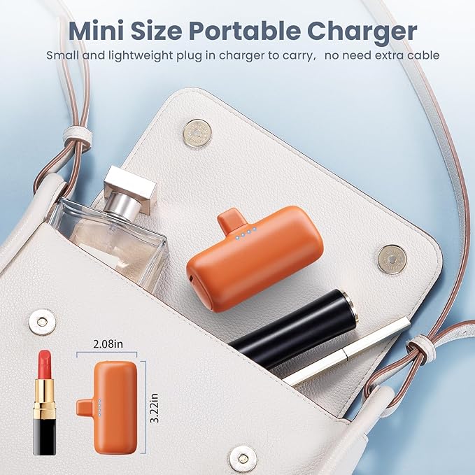Mini Portable Charger for iPhone 16/15, 5200mAh 3A PD USB C Power Bank Cell Phone Fast Charging,Ultra-Compact Battery Pack for iPhone 16/15/15 plus/15 pro/15 pro Max/Android/Samsung/Moto/LG-Orange