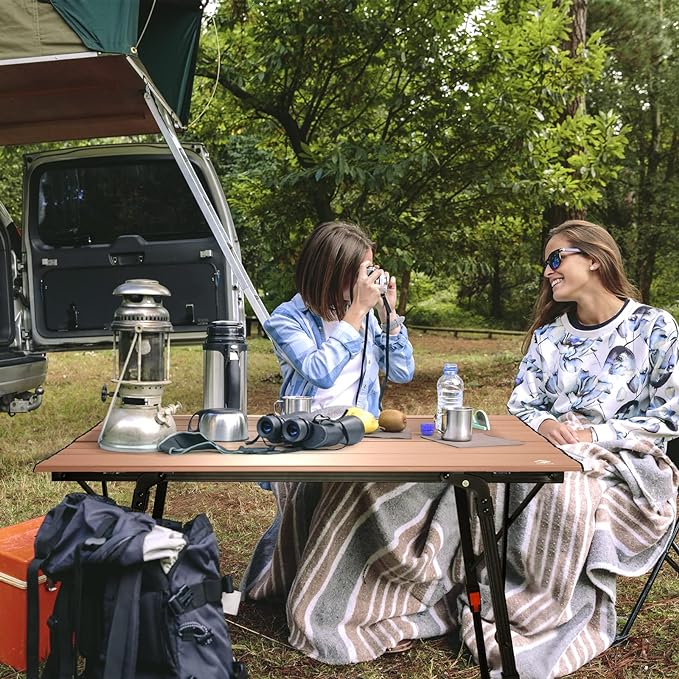 VILLEY Portable Camping Table with Adjustable Legs, Lightweight Aluminum Folding Beach Table with Carrying Bag for Outdoor Cooking, Picnic, Beach, Backyards, BBQ and Party