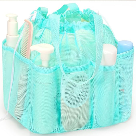 Mesh Shower Caddy Portable, Dorm Room Essentials for College Students Girls and Guys, Blue Large Capacity Shower Bag for Bathroom,Camping,Gym
