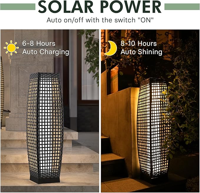 Grand patio Solar Outdoor Floor Lamp Solar Powered Lantern Water-Resistant Wicker Deck Light for Garden Porch Deck-Large Fuji 2 PCS, Dark Brown