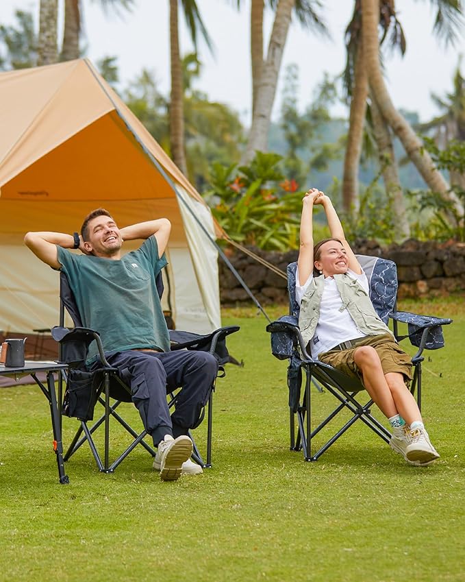 KingCamp Oversized Camping Folding Chair, Heavy Duty 450 LBS with Lumbar Support, Padded seat with Cup Holder&Cooler Bag, Ideal for Camp, Fishing, Sports Event, Backyard, Patio, Lawn (Lava Grey)