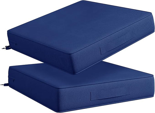 Codi Outdoor Seat Cushions for Patio Furniture 22x22 Inch, Waterproof Chair Cushion with Handles & Adjustable Straps, Fade Resistant - Set of 2, Navy Blue