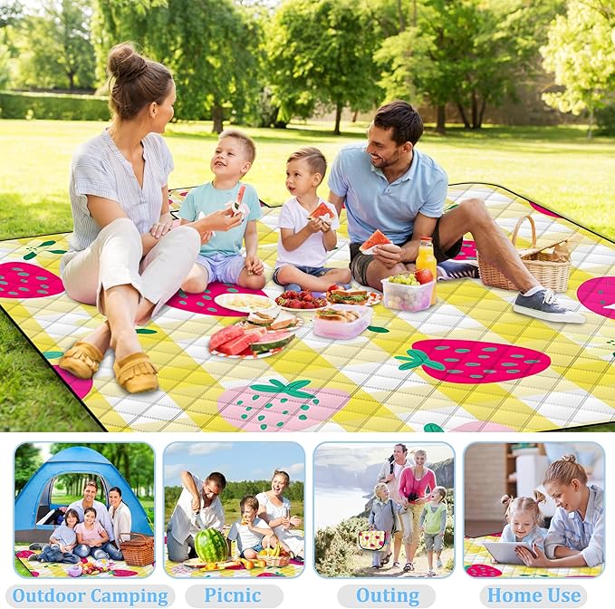 Extra Large Picnic Blanket Waterproof,80"x 80"Foldable Machine Washable Beach Blanket,Outdoor Blanket for 6-8 Adults,Picnic Mat Suitable for Indoor Crawling,Park Beach,Camping,Hiking,Travel（Yellow）