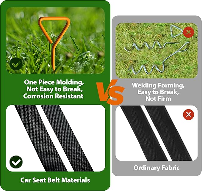 Trampoline Stakes Tent Garden Stake Heavy Duty Trampoline Parts Tent Canopies, Carports,Swing Sets Stake Corkscrew Shape Steel Stakes Anchor Kit,Bonus 4/6 Strong Belt