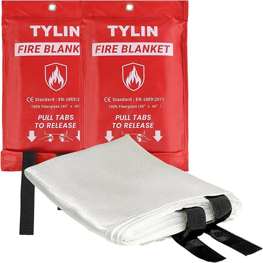 TYLIN Emergency Fire Blanket for Home & Kitchen 40” x 40” - 2 Pack, High Heat Resistant Fire Suppression Blankets for Home Safety, Kitchen, and Camping Fiberglass Welding (2)