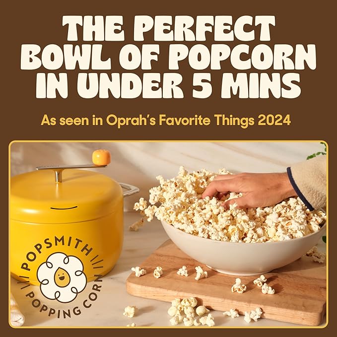 Popsmith Starter Bundle in Cream - 6 Quart Stovetop Popcorn Machine with 5 Movie Theater Popcorn & 5 Kettle Corn Popcorn Kits - Stainless Steel Popcorn Maker Compatible with All Stovetops