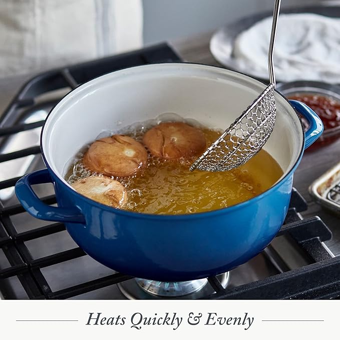 Merten & Storck 5.3QT Round Dutch Oven Casserole Pot with Lid, European Crafted Enameled Iron Stockpot, Induction & All Cooktops, Braising, Stews, Roasting, Slow Cooking, Sourdough, Caribbean Blue