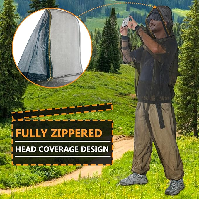 South to East Mosquito Suit - Net Bug Mesh Pants & Jacket with Hood for Outdoor Protection from Bugs, Flies, Gnats, No-See-Ums & Midges - Mosquito Net Clothing for Men & Women with Carrybag, XL Size