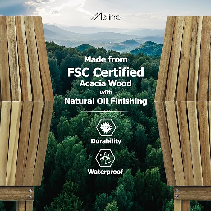 Melino Wooden Folding Table - Natural Acacia Wooden Small Foldable End Coffee Tables - FSC Certified Solid Wood Patio Side Table - Weather Resistant & Fully Assembled - Indoor and Outdoor Furniture