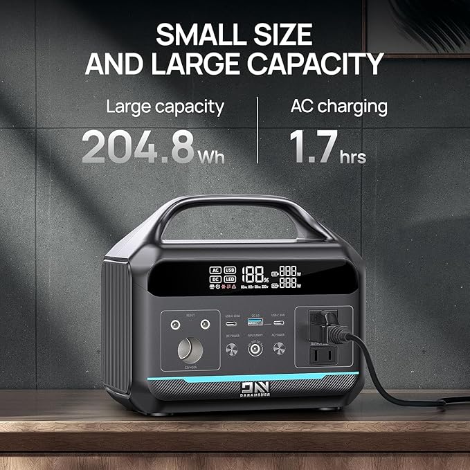 Portable Power Station 300W (600W Surge), 204Wh Solar Generator LiFePO4 Electric with AC&DC Outlets Fast Charging for Outdoors Camping Essentials Backup Bank Emergency, RV, Off-Grid Living