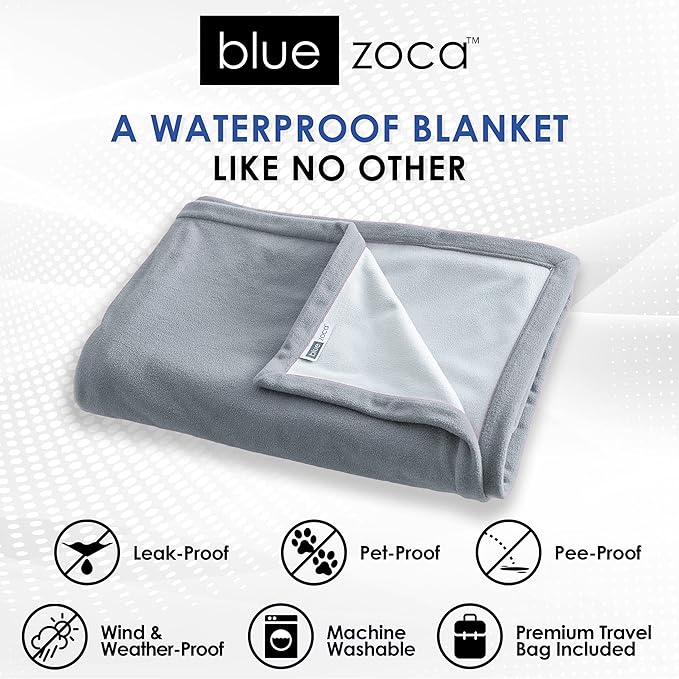 Waterproof Blanket | Machine Washable Dog Bed Cover | Water Proof Blanket to Protect Your Bed Couch Car from Leaks Spills & Accidents | for Adults Dogs & Pets | Oversized Queen Fit - 65x80in (Gray)