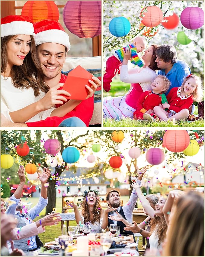 Treela 48 Pcs Colorful Paper Lanterns Multicolor Hanging Lanterns Chinese Round Paper Lanterns 4/6/8/10 Inch Asian Hanging Lamps Decorative for Birthday Party Supplies(Multicolor)