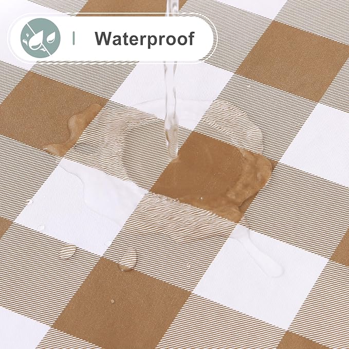 misaya Rectangle Waterproof Vinyl Table Cloth, Buffalo Flannel Backed Tablecloth, Wipeable Plastic Table Cover for Dinner, Kitchen, Outdoor (60" x 144", Brown and White)