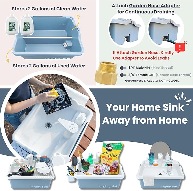 Portable Sink: Patented Wash Station with Electronic Faucet | 2 Gallons | Easy Setup | Indoor & Outdoor Use | Ideal for Dishwashing, Camping Hygiene, Gardening, Pottery & More
