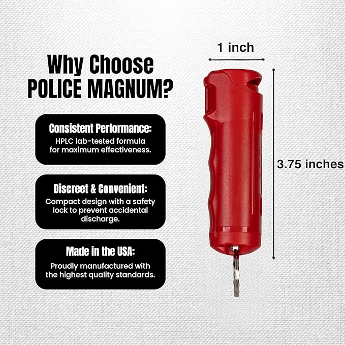 Police Magnum Keychain Pepper Spray Flip Top Safety 2 Pack 1/2oz - Maximum Heat Strength OC with Dye - Tactical Small Compact Case Holder - for Women & Men's Self Defense - Made in The USA