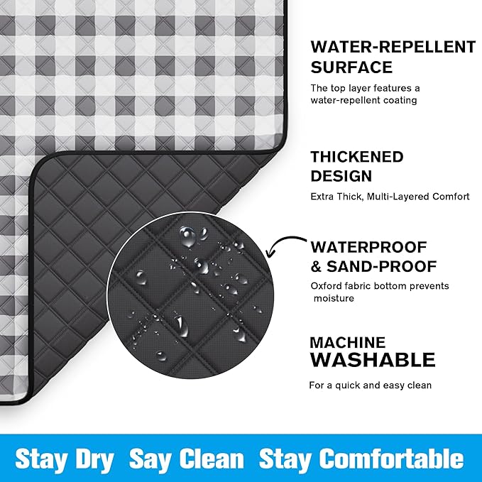 TigeJoy Extra Large Picnic Blanket Waterproof Foldable 80''x80'', Outdoor Picnic Mat Beach Blanket Sandproof for Park, Grass, Travel, Hiking, Camping Essentials, Gingham Picnic Blanket