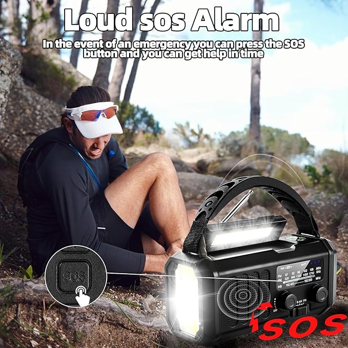 Hand Crank Emergency Radio,37000mWh Solar Powered Portable NOAA AM FM Weather Radio with 3Mode Flashlight and Reading Light,Cell Phone Charger,Home and Emergency Distress Signal (Black)