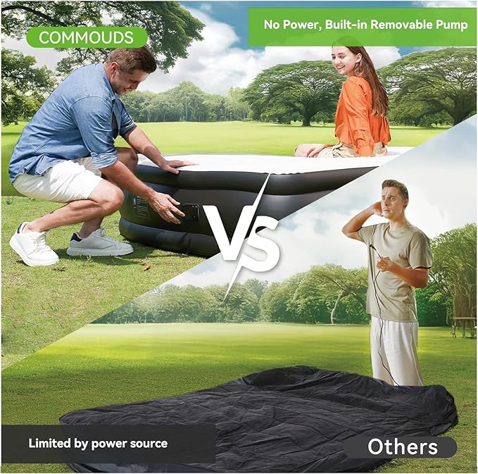 COMMOUDS Twin Air Mattress with Built-in Battery Powered Removable Pump, 13" High Inflatable Mattress, Portable Blow up Mattress, Air Bed for Camping, Home and Guest