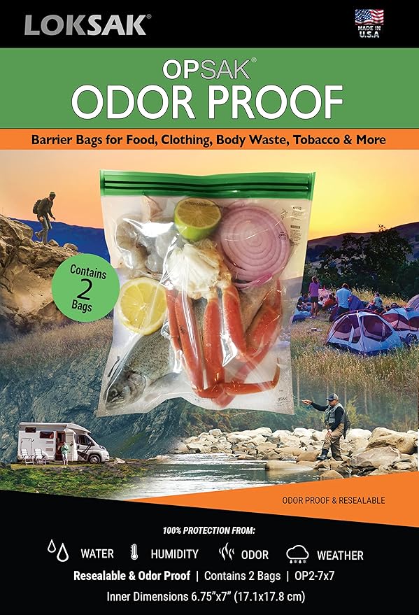 LOKSAK - OPSAK Odorproof Dry Bags for Backpacking, Hiking and Storage- Resealable Reusable and Recyclable Storage Bags (2 Pack 7 in x 7 in)