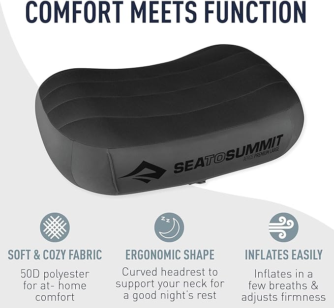 Sea to Summit Aeros Premium Inflatable Travel Pillow, Large (16.5 x 11), Grey