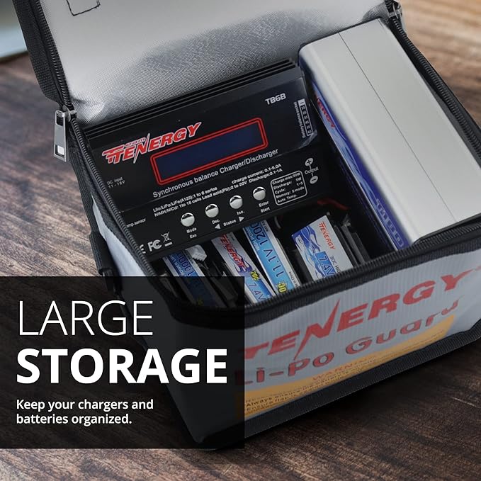 Tenergy Fire Retardant Lipo Zipper Bag for Charging and Storing Lipo Battery Packs, 8.5 x 6.5 x 5.7inch