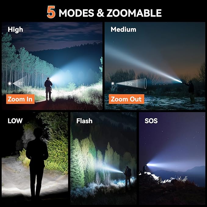 LETMY Tactical Flashlight S2000-2 Pack Bright Military Grade LED Flashlights High Lumens - Portable Handheld Flash Light, 5 Modes Zoomable Waterproof Flashlights for Home Emergency Camping- Orange
