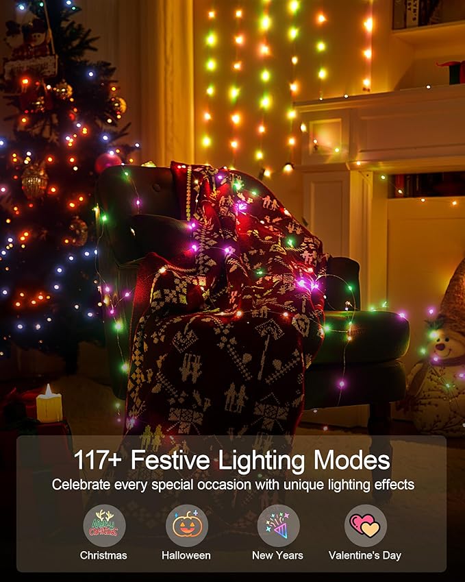 Fairy Lights 32.8 ft USB Powered RGB String Lights with Remote & APP Control, 8 Modes, Waterproof Copper Wire LED Twinkle Lights, Timer Function, Ideal for Christmas, Weddings, and Parties