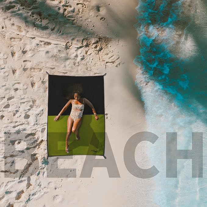 Frelaxy Pocket Picnic Blanket, Waterproof Sandproof Beach Mat, Compact Camping Tarp for Festivals, Hiking, Travel, Outdoor Recreation (Army Green, 57'' x 71'')