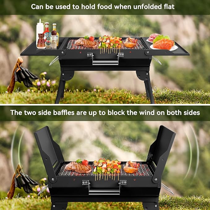 Portable Charcoal Grill Foldable Grills BBQ Grill Charcoal Small Grill for Travel, Camping, Outdoor Cooking, Backyard, Hiking, Patio Garden, Picnics, Black