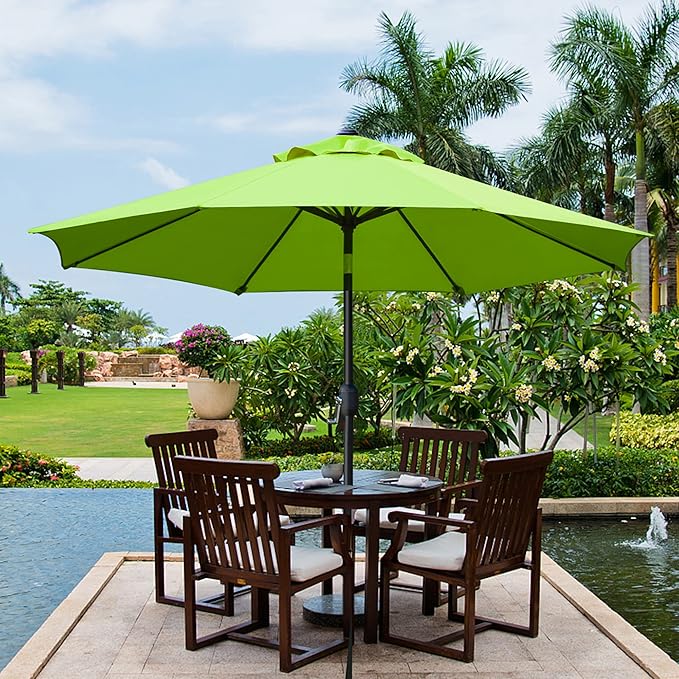 Sunnyglade 9' Patio Umbrella Outdoor Table Umbrella with 8 Sturdy Ribs (Grass Green)