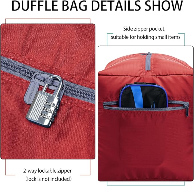 Foldable Duffel Bag 30" / 75L Lightweight with Water Rresistant for Travel-Red