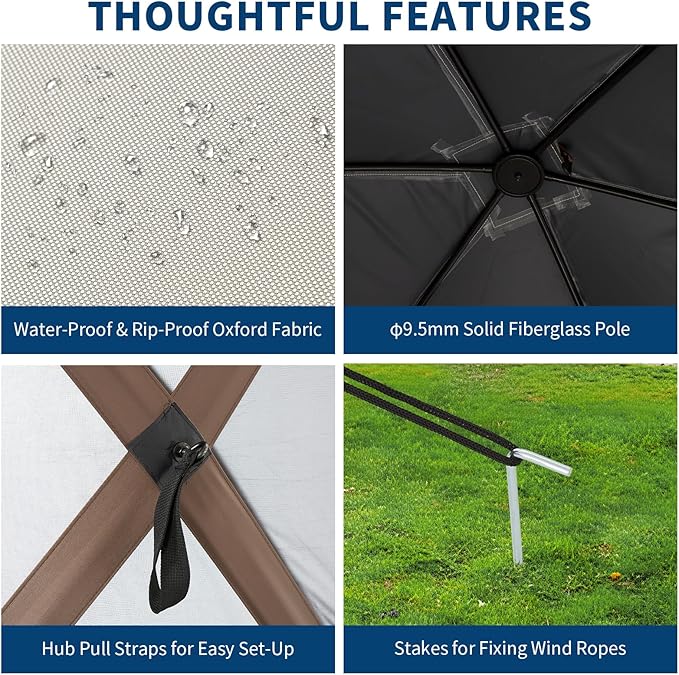 12x12FT Portable Gazebo Tent with Mosquito Netting - Instant Setup Canopy Shelter, 6 Sidewalls & Carry Bag, Stakes for Camping, Backyard, Lawn Events