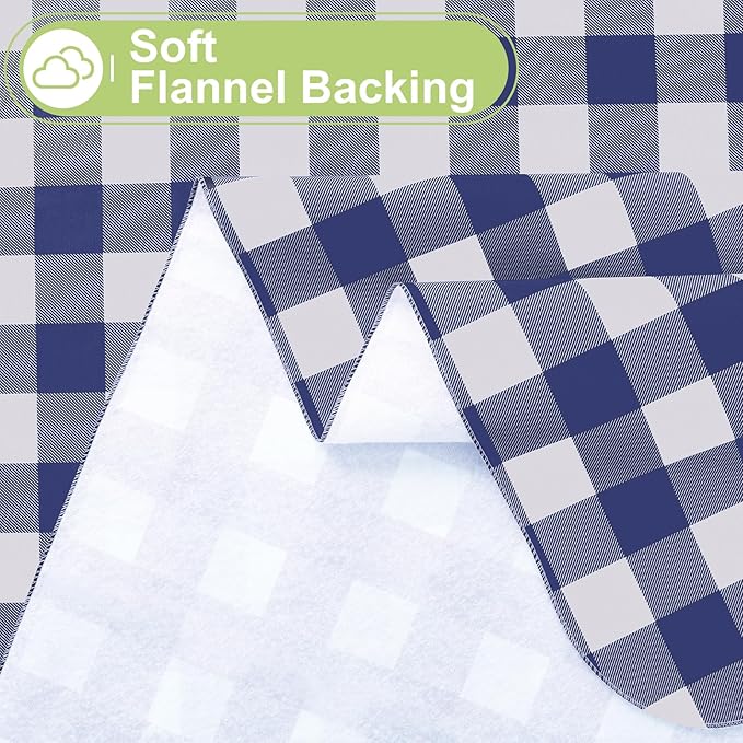Smiry Rectangle Table Cloth, Waterproof Vinyl Tablecloths with Flannel Backing, Wipeable Buffalo Plaid Table Cover for Dining, Indoor and Outdoor (Navy & White, 60"x84")